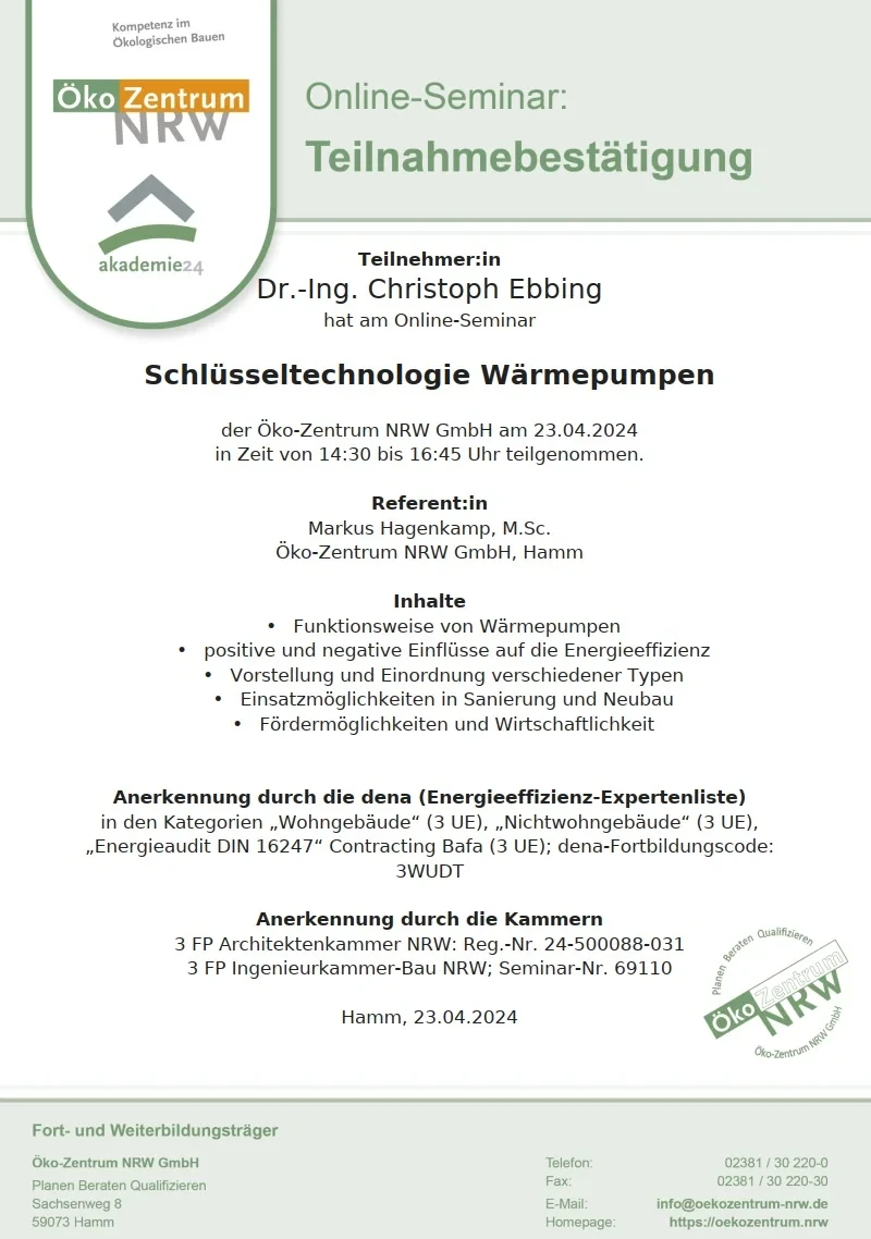 Bestaetigung Schluesselkompetenz Waermepumpen