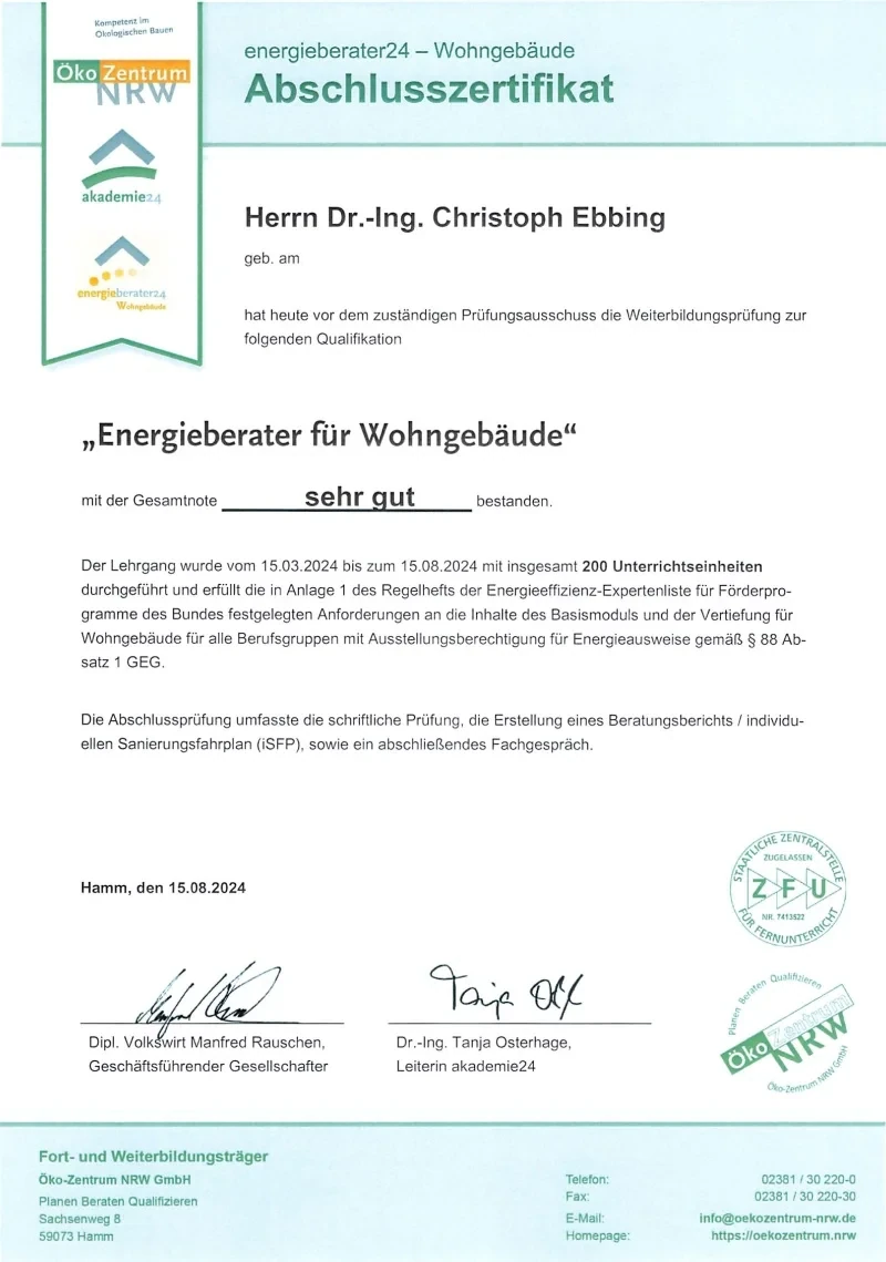 Zertifikat Energieeffizienz-Experte